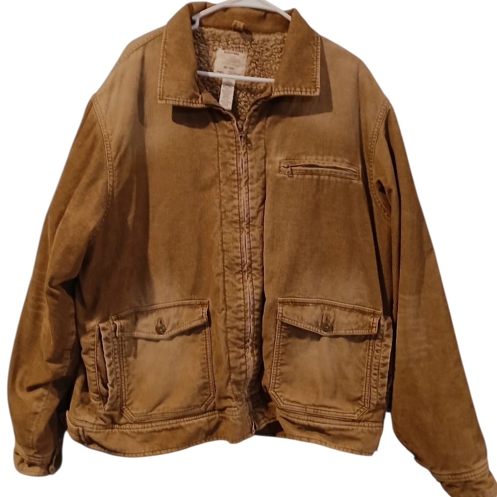 Vtg American Eagle Chore Barn Corduroy Coat Shearling Lined Tan Mens XXL